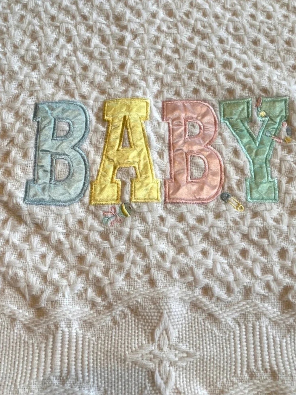 Bright Future Baby Blanket White Fringe Woven Textured Acrylic 33x47 Korea